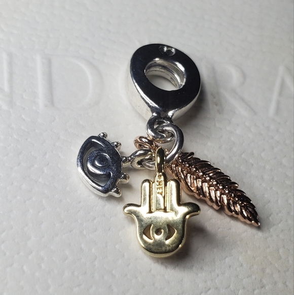 Pandora Hamsa All-seeing Eye & Feather Spirituality Dangle - Picture 7 of 7